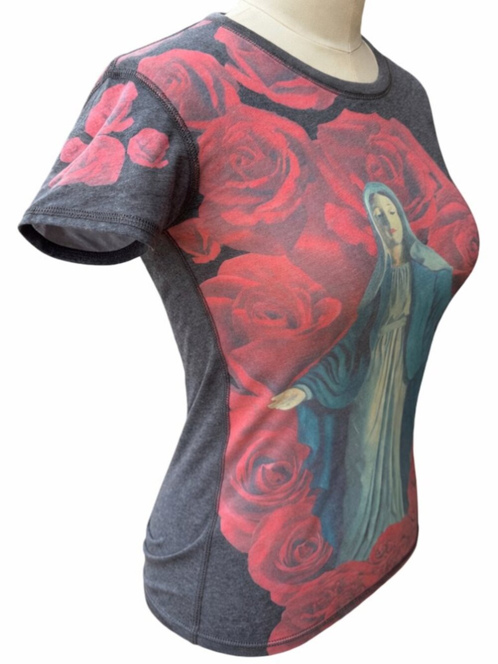 💋 Lucky Brand Virgin Mary Rose Graphic Tee | XS | Soft | Rare Graphic - Picture 2 of 6